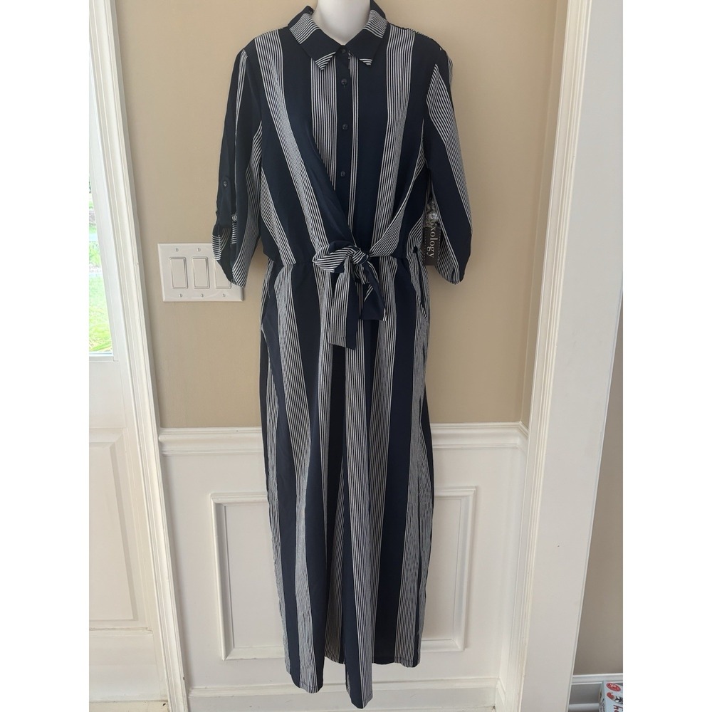 Women's Luxology Jumpsuit Blue /White Size M Wide Leg Nautical Nwt